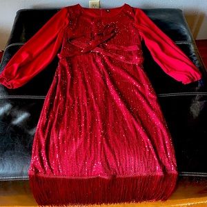 Red,sequin, lantern sleeve dress